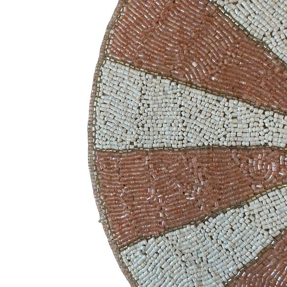 Max Studio Pink & White Candy Stripe Beaded Placemats 15in Set of 2 Holiday New - Picture 10 of 15